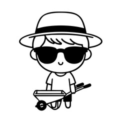SVG boy in sunglasses black and white vector, file for printing, cutting