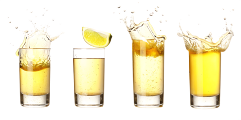  set of glasses shot of tequila making toast isolated on white background PNG ,ai generated