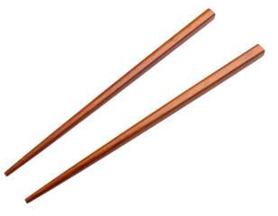 A pair of polished wooden chopsticks with a smooth finish and tapered ends.
