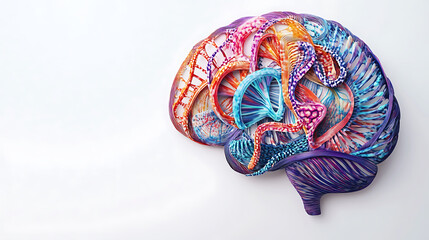Vibrant, Colorful Illustration of a Human Brain with Intricate Patterns