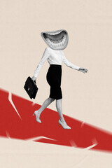 Exclusive artwork creative collage of anonym girl instead head mouth show tongue teeth dentistry...