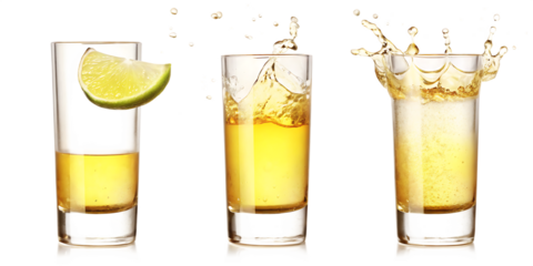  set of glasses shot of tequila making toast isolated on white background PNG ,ai generated