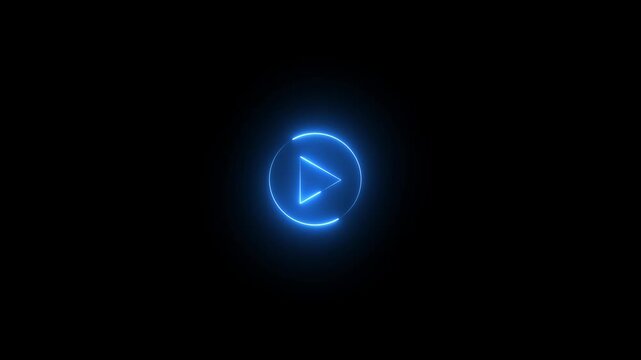 Neon line pause button. abstract neon glowing Play button animation on dark background. Neon shinny play button with circular neon animation. neon style 