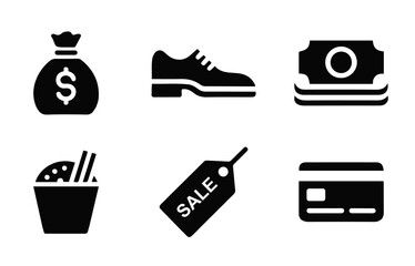 Shopping and Finance Icon Set silhouette illustration