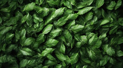 Fototapeta premium An overhead close-up view of lush green leaves presenting a rich texture, symbolizing vitality and the beauty of nature, perfect for conveying freshness and growth.