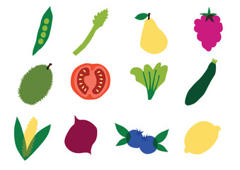 Fruits and vegetables vector illustration – colorful healthy food design