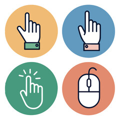 Obraz premium Hand Cursor Icons Click, Tap, Pointing Finger & Mouse Cursor Illustrations