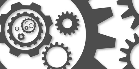 Gear texture industry icon on white background. Gear wheel rotation, mechanical engineering, technology and innovation, black and white cogwheel system, copy space for text vector background design. 
