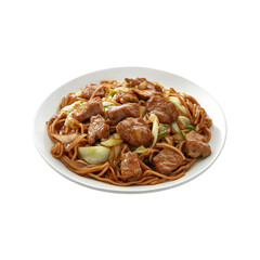 Delicious Beef and Vegetable Stir-Fry Noodles on White Plate