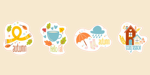 Cute stickers autumn lettering badges set