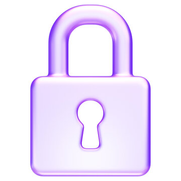 Padlock icon in soft purple, representing security, protection, privacy, and restricted access, 3d rendering