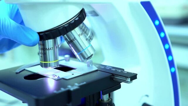 A closer look at the Hepatitis C virus under a microscope for research in the field of virology. Researchers work at a South Korean health laboratory