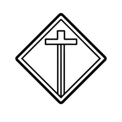 T intersection warning sign with bold black T shape Vector illustration