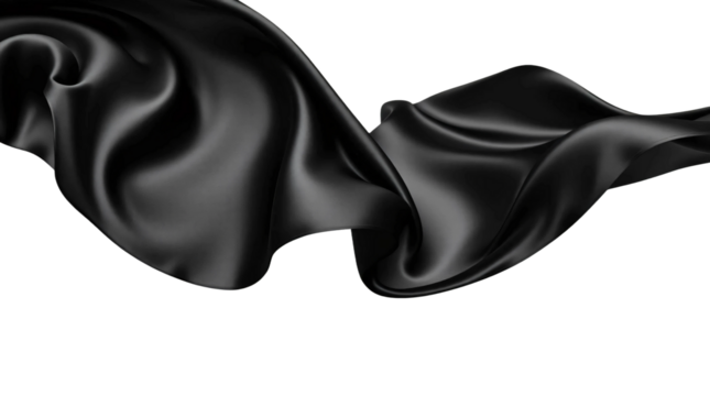 Black silk cloth flying isolated on transparent background