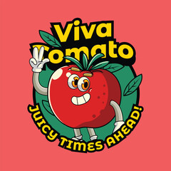 funny tomato vegetable 70s retro comic cartoon character illustration