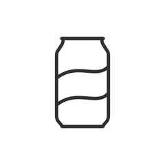 Soda can with wavy pattern, linear icon. Packaged fizzy drink or branded refreshment. Line with editable stroke.
