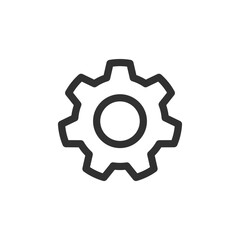 Gear icon, linear style. Settings, tools, or system configuration. Line with editable stroke.