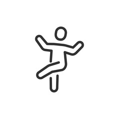 Person dancing on one leg, linear icon. Ballet, rhythm, and performance. Line with editable stroke.