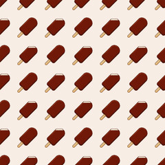 Pixel art seamless pattern with chocolate popsicles on sticks. Summer ice cream background in retro style. Vector illustration