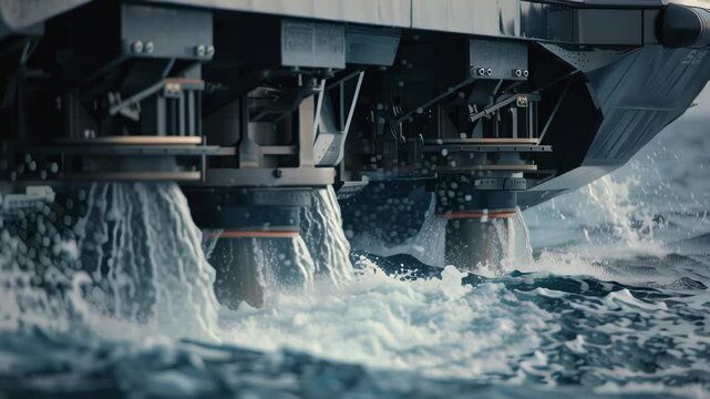 A closeup of the ferrys foil system showcases the intricate engineering that allows for highspeed travel featuring fully submerged foils and stabilization mechanisms that react to ocean