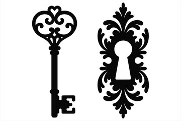  Vintage Key & Ornate Keyhole Plate Design
