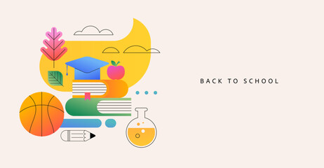 Colorful geometric Back to School sale poster, banner and flyer design