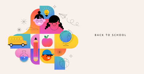 Obraz premium Colorful geometric Back to School sale poster, banner and flyer design