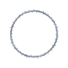 A round wreath with thorns from a rose stalk in gray tones, painted in watercolor.