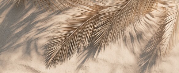 The elegant palm leaves casting shadows on warm sandy ground.