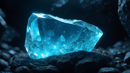 Obraz premium Deep beneath the surface of an abandoned world lies a crystal untouched by time — pulsing softly with ancient energy. This is no ordinary gem, but a relic of forgotten forces, glowing with inner light