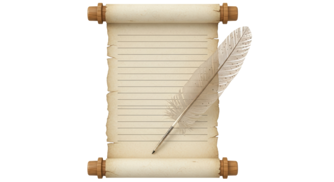 Isolated Scroll With Feather Pen