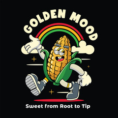 cute corn vegetable 70s retro comic cartoon character illustration