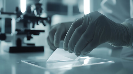 Scientist examining a sample slide under laboratory conditions