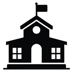 School building vector in clean black silhouette for education-themed icons, academic visuals, classroom, campus, and learning center design