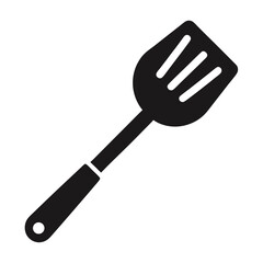 Kitchen spatula vector icon in simple black silhouette for cooking tool designs, culinary branding, restaurant kitchen illustrations, and food preparation visuals