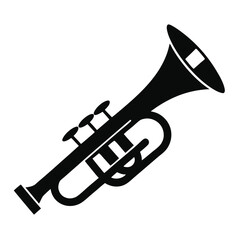 Trumpet vector silhouette illustration in black for music logo, jazz festival, marching band, brass instrument icon, orchestra design, and sound-themed visuals