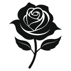 Elegant rose flower vector illustration in black silhouette style for romantic, botanical, wedding decor, floral branding and nature graphic design