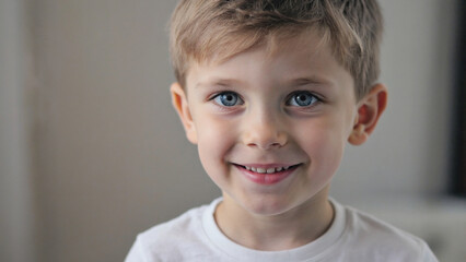 Fototapeta premium A young boy holding a toothbrush in his mouth, demonstrating oral hygiene habits