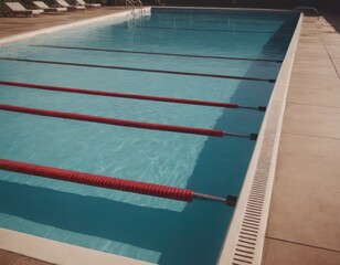Piscina da nuoto con corsie rosse, vista laterale.
