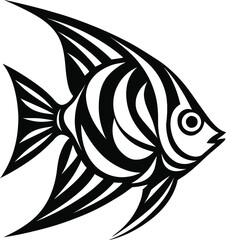 Striped Angelfish Black and White Illustration