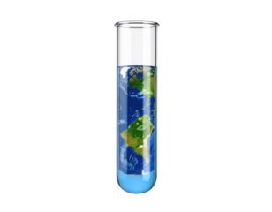 A test tube containing a liquid with a representation of the Earth inside it, symbolizing environmental science or planetary study.