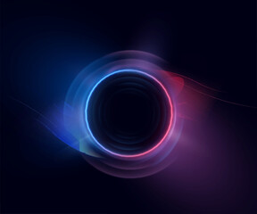 Circle of blue-violet glow with smooth wavy transitions on dark background. Suitable for interfaces, sci-fi visualization effects, portals, swirls, frames. Vector