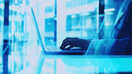 Blue-Toned Laptop User, Digital World