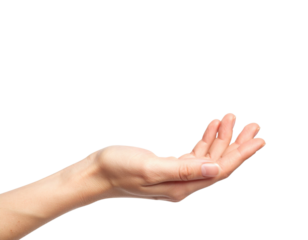 An open human hand facing upwards with slightly curled fingers, showing a natural skin tone and texture.