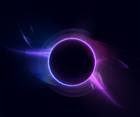 Circle of blue-violet glow with smooth wavy transitions on dark background. Suitable for interfaces, sci-fi visualization effects, portals, swirls, frames. Vector