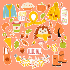 Cozy stickers autumn fall mood clipart set