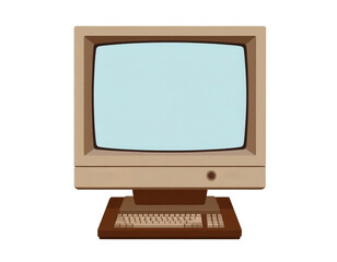 A vintage beige computer with a CRT monitor and a brown keyboard, showcasing retro technology from the early personal computing era.