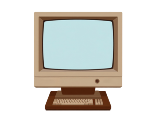 A vintage beige computer with a CRT monitor and a brown keyboard, showcasing retro technology from the early personal computing era.
