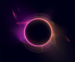 Abstract glowing ring with pink and gold light lines on dark background. Suitable for digital technology, sci-fi energy effects and modern interface visual effects.