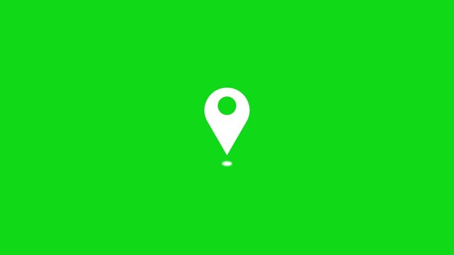 Location pin icon animation on green background.